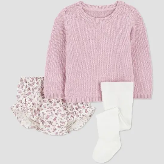 Carter's Just One You&reg; Baby Girls' 3pc Floral Sweater & Bloomer with Tights Set - Pink image {5}