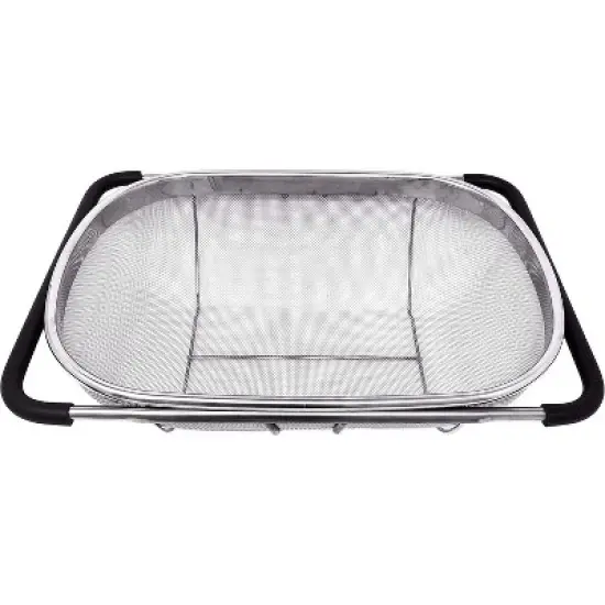 Over the Sink Colander Strainer Basket Stainless Steel, For Kitchen Sink with Rubber Grip, Fine Mesh, Large Kitchen Gadgets Tools image {1}