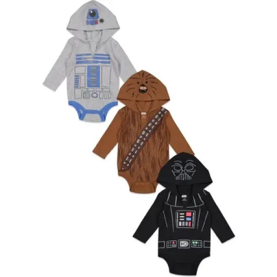 Star Wars Chewbacca Darth Vader R2-D2 Baby 3 Pack Long Sleeve Bodysuits Newborn to Infant image {12}