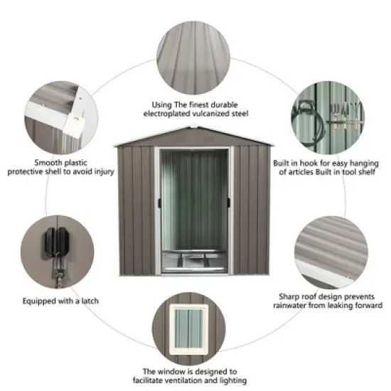 6ft x 5ft Outdoor Metal Storage Shed gray With window image {4}