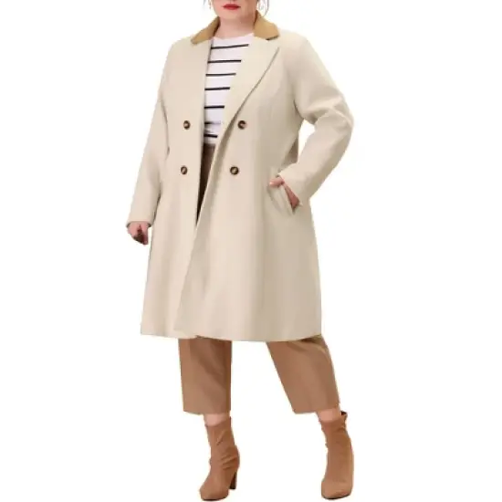 Agnes Orinda Women's Plus Size Fashion Notched Lapel Double Breasted Pea Coat image {11}