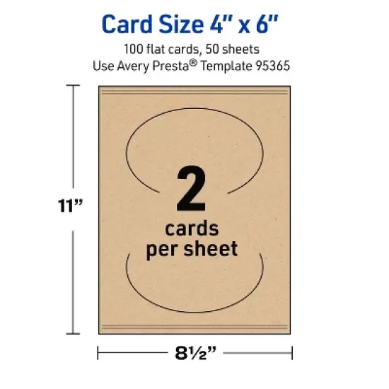 Avery Printable Oval Flat Cards, Sure Feed Technology, 4" x 6", Matte Kraft Brown Cardstock, Print-to-The-Edge, Laser/Inkjet Printable, 100 Total image {4}