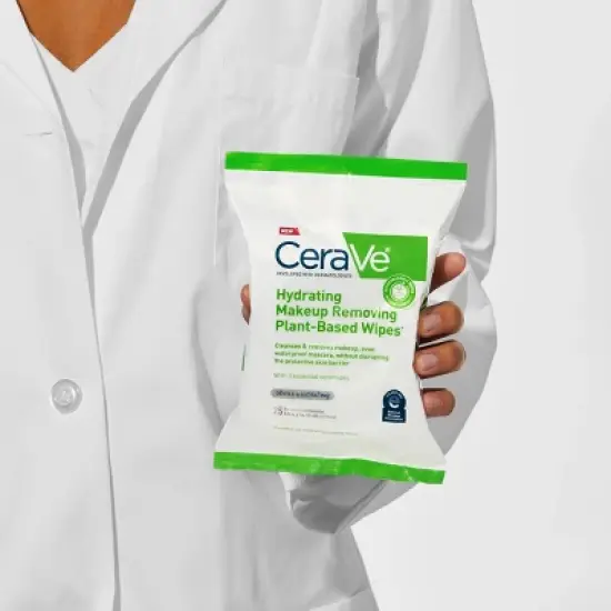 CeraVe Hydrating Makeup Remover Wipes, Plant Based Facial Cleansing Wipes for Sensitive Skin, Fragrance-Free - 25ct image {9}