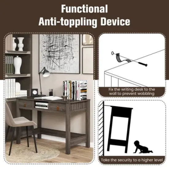 Costway Mid Century Computer Desk Home Office Study Table Laptop Workstation with2 Drawers image {7}