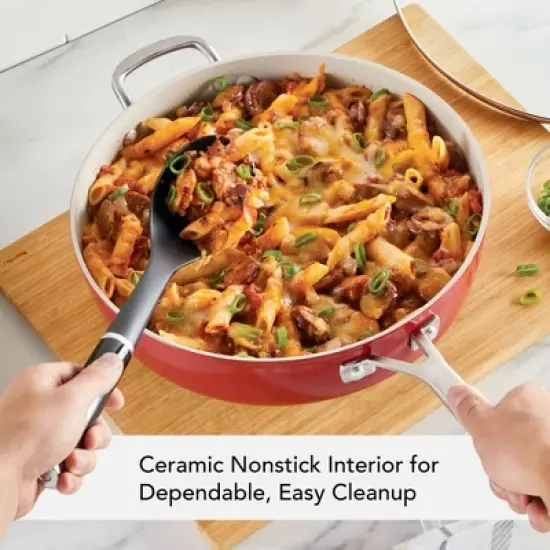 KitchenAid 5qt Hard Anodized Ceramic Nonstick Saute Pan with Lid Empire Red: Hand Wash, Gas & Electric Compatible image {2}