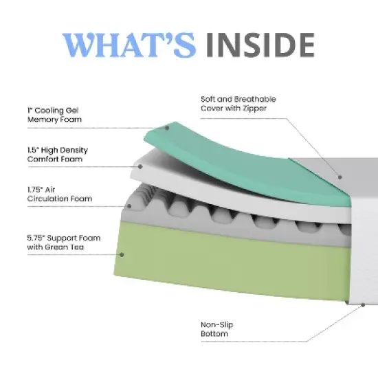Emma and Oliver 4-Layer Memory Foam Mattress in a Box with Green Tea Infusion, Air Circulation, Cooling Gel, and CertiPUR-US Certified Foam image {11}