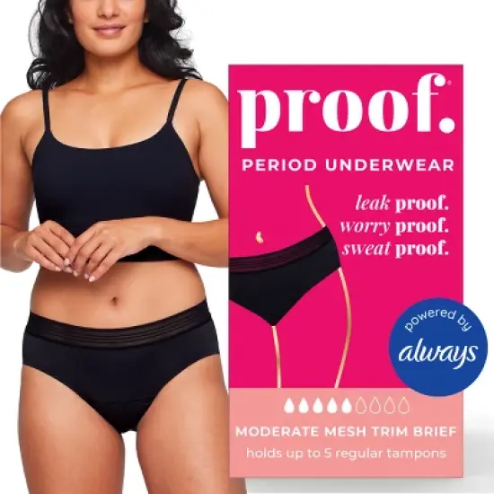 Proof Women's Mesh Trim Briefs, Moderate Absorbency Period Underwear - Black image {10}