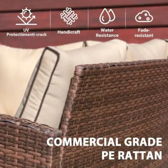 Sunsitt 7pc Wicker Outdoor Patio Conversation Set Beige image {2}