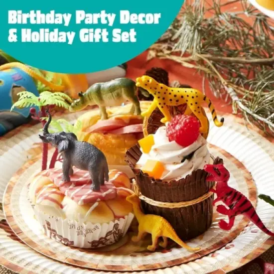 SYNCFUN 69 Pcs Small Animal Figures, Mini Jungle Toy with Sensory Bin, Realistic Wild Forest Playset, Dinosaur Party Favors, Gifts for Boys Girls 3-5 image {3}