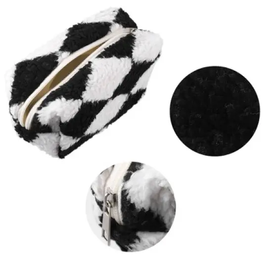 Unique Bargains Portable Travel Terry Cloth Plaid Pattern Makeup Cosmetic Storage Bag 1 Pcs image {2}