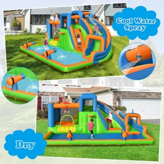 Costway Inflatable Water Slide Giant Bounce Castle with Dual Climbing Walls & 750W Blower image {3}
