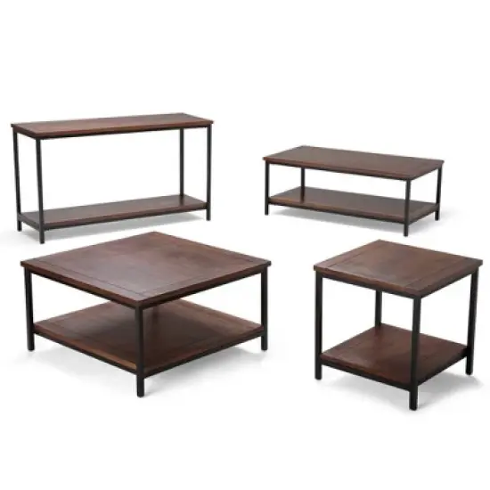 WyndenHall 48" Rhonda Solid Mango Wood Coffee Table Dark Cognac Brown: Rectangle, Lacquered Finish, Metal Hardware image {5}
