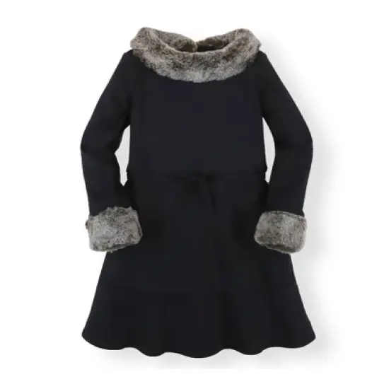 Hope & Henry Girls' Long Sleeve Ponte Skater Dress with Faux Fur Trim, Infant image {7}
