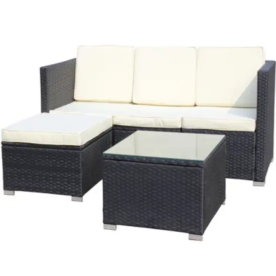 FIONECA 5-Piece Outdoor Patio Furniture Set, PE Rattan Wicker Sofa Set with Beige Cushions & Coffee Table for Garden/Backyard image {10}