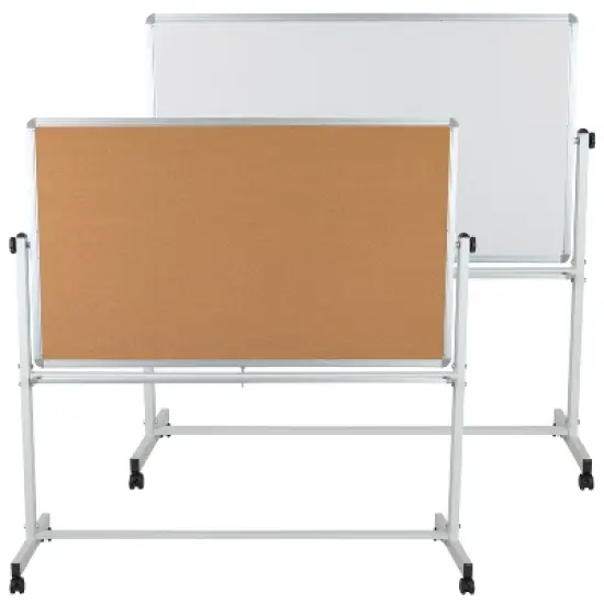 Flash Furniture HERCULES Series Reversible Mobile Cork Bulletin Board and White Board Stand with Pen Tray image {18}
