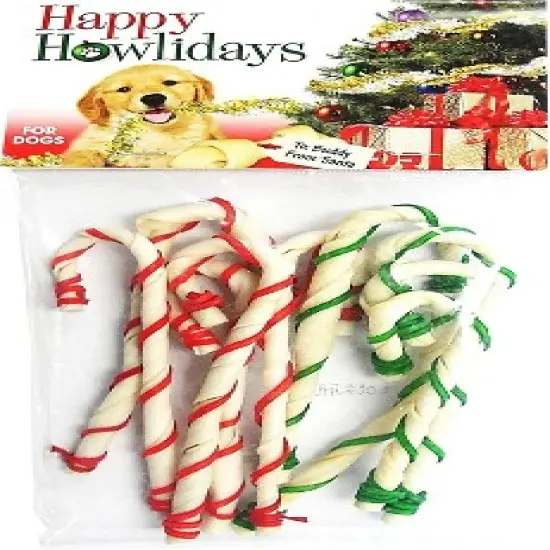 Pet Factory Happy Howlidays Christmas Beefhide Dog Candy Canes 9pk 5" image {1}