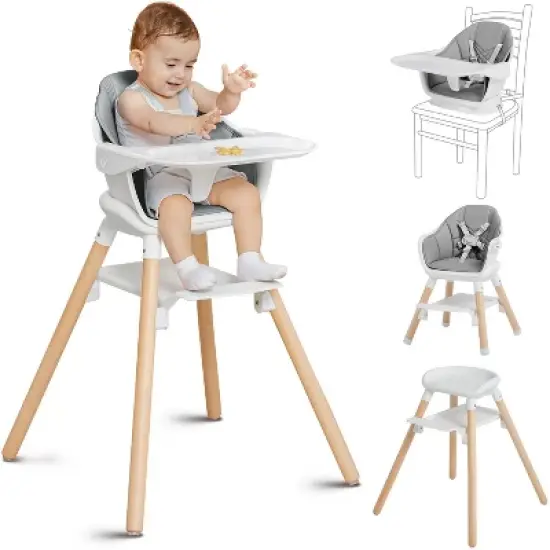 BabyBond Convertible Wooden Baby High Chair - 11 in 1 Design for High Chair, Booster Seat, Toddler Chair - Double Tray, 5-point Harness image {8}
