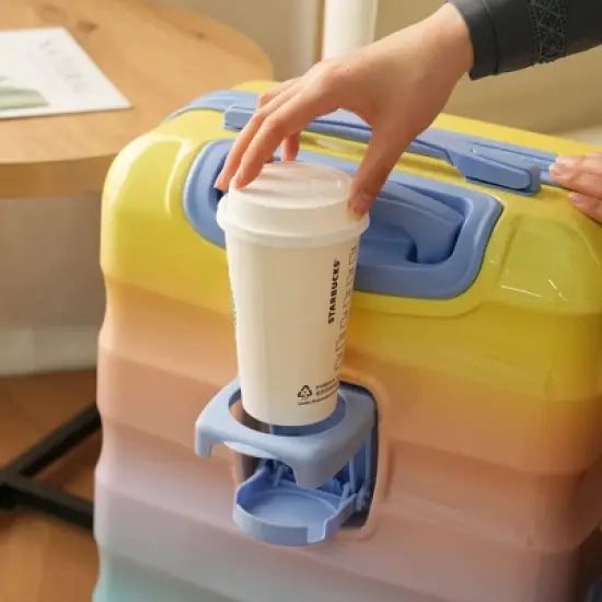 NAYSAYE Luggage 2 Piece Carry On Set with Cup Holder Spinner Wheels TSA Lock Expandable for Travel, Blue and Orange, 15.6"*8.3"*21.7" image {1}