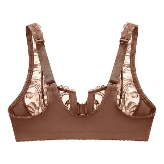 Glamorise Womens WonderWire Front-Closure Stretch Lace Underwire Bra 9245 Mocha image {4}