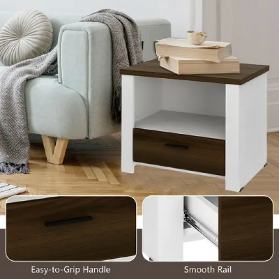 Costway Accent Nightstand with Drawer and Open Shelf Sofa End Table Bedroom Living Room image {6}