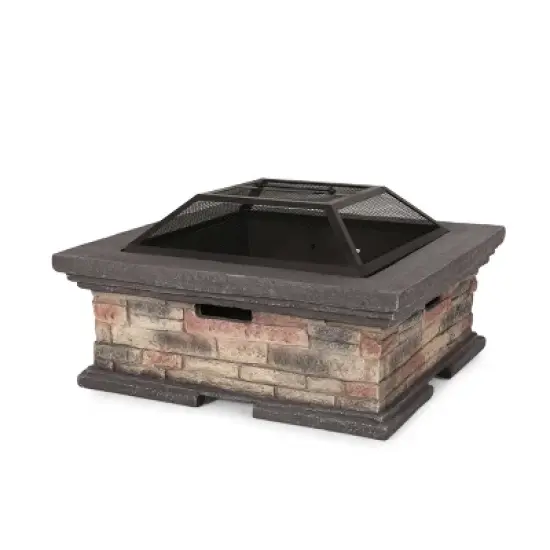 Christopher Knight Home Pickerel Outdoor Lightweight Concrete Wood Burning Square Fire Pit, Stone Finish image {9}