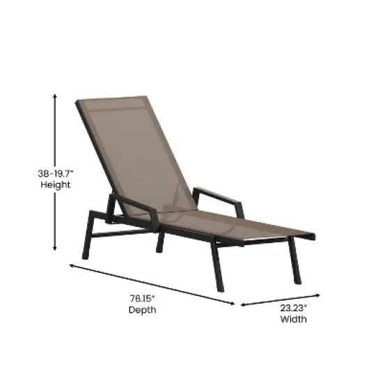 Emma and Oliver Textilene Adjustable 5 Position Patio Chaise Lounge with Armrests and Metal Frame image {6}