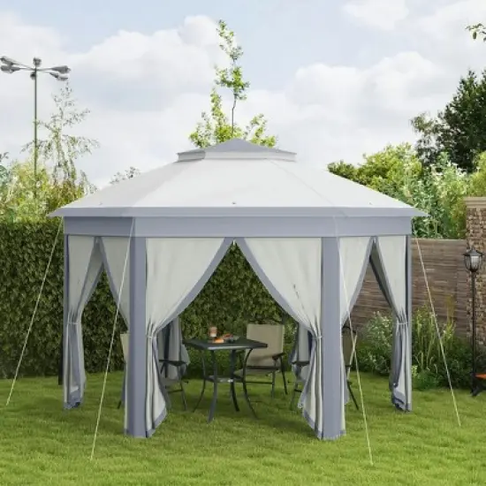 Resenkos Patio Garden Pergola, Pergola Canopy,13' x 13' Pop Up Gazebo Hexagonal Canopy Shelter with 6 Zippered Mesh Netting Gray image {2}