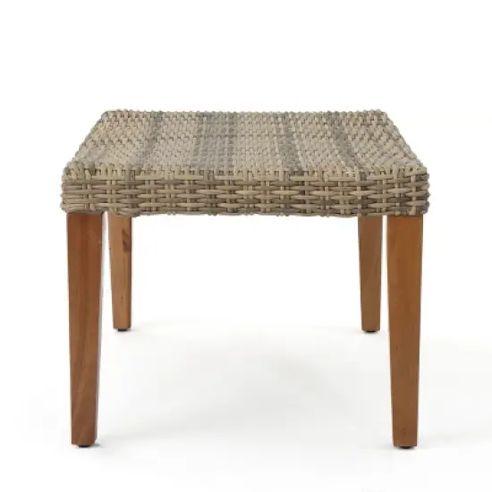 Christopher Knight Home Hampton Outdoor Wicker and Acacia Wood Ottoman image {4}