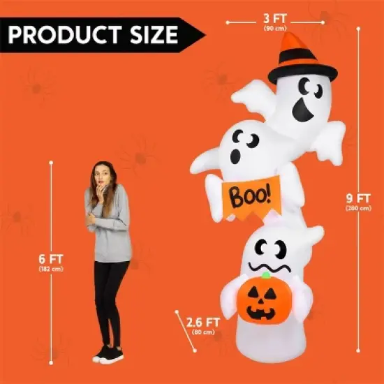 Joyfy 9FT Halloween Inflatable Outdoor Decorations, Overlap Ghost Inflatable with LEDs for Halloween Indoor Outdoor Yard Garden Lawn Party Decoration image {7}