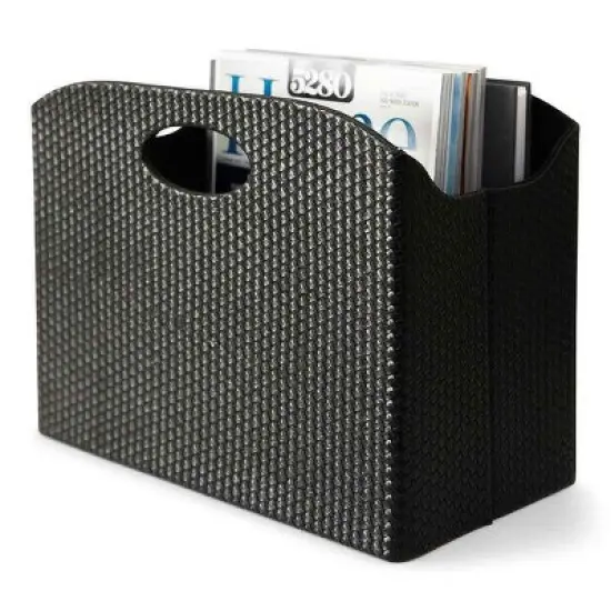 BLU MONACO Magazine Holder - Woven Leather Magazine Basket with Handles - Foldable Design image {7}