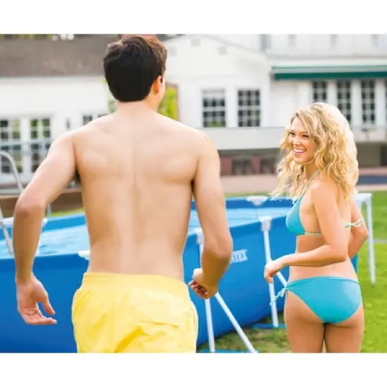 Intex 14.75' x 86" x 33" Rectangular Frame Above Ground Outdoor Backyard Swimming Pool with Flow Control Valve for Quick Draining, Blue image {4}