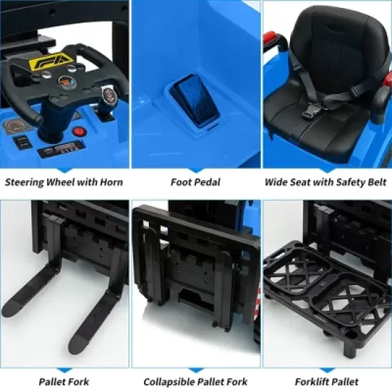 12V Kids Ride On Forklift Car, Electric Ride On Construction Car with Remote Control, Liftable Fork and Pallet, , Music Ride On Toy for Kids image {2}