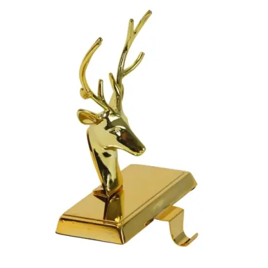 Northlight Shiny Metal Deer Head Christmas Stocking Holder - 8" - Gold Finish image {1}