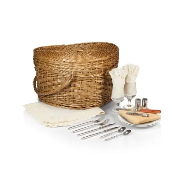 Picnic Time Perfect Pair Picnic Basket: Wicker Heart-Shaped Set, Brown & White image {2}