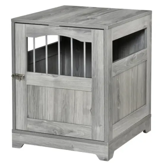 PawHut Furniture Stylish Dog Kennel, Wooden & Wire End Table with Lockable Door, Miniature Size Pet Crate Indoor Puppy Cage image {3}