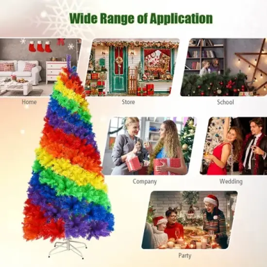 Costway 7FT Artificial Hinged Colorful Rainbow Full Fir Christmas Tree with 1213 Tips image {7}