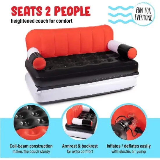 Suntan Pool | Luxury Pool Float | Inflatable Poolside Couch | 2 in 1 Pool Float with Foldable Couch | Doubles as an Air Bed | Portable Camping Couch image {2}