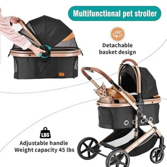 Gulches Pet Strollers: 4-in-1 Lightweight Folding Stroller with Reversible Canopy - 45 lbs Capacity image {3}