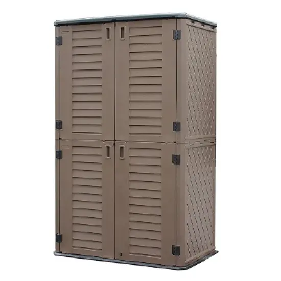 WELLFOR 380 gal Vertical Cabinet Deck Box Brown image {11}