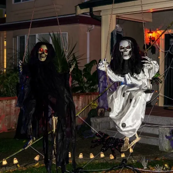 Joyfy 2 Packs 36" Halloween Hanging Swinging Skeleton with Robe for Halloween Decor, Floating Skeleton Prop Party Supplies Outdoor Decoration image {1}