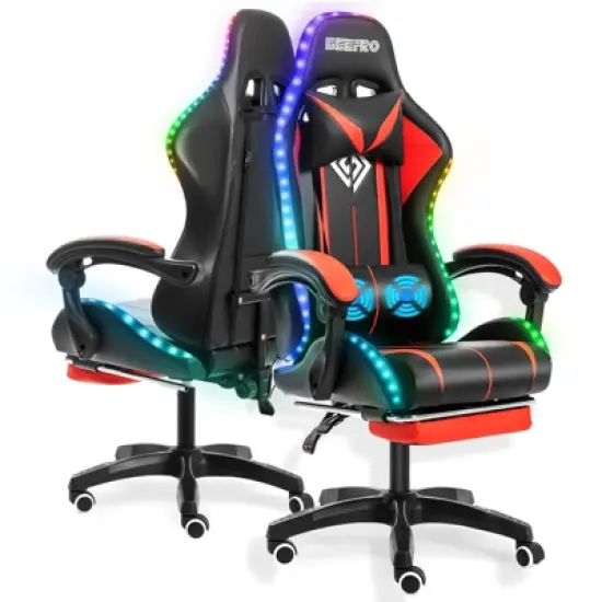 Hoffree Comfort Massage Racing Gaming Chair Ergonomic Office PC Chair with Footrest & RGB Light image {12}