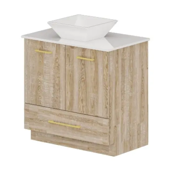 Famapy Bathroom Cabinet with White Basin Bathroom Storage Solutions Original Wooden image {9}