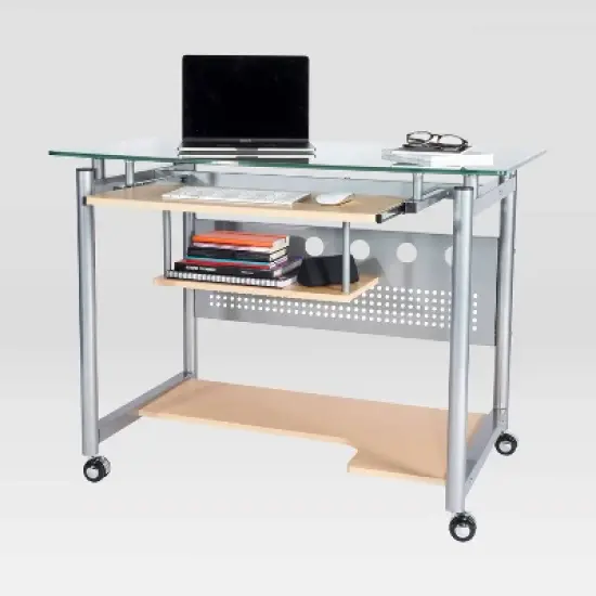 Rolling Computer Desk Glass/Silver - Techni Mobili image {1}