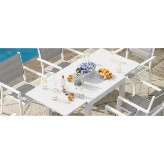 Expandable Patio Table for 4-6 Persons, Extentable Outdoor Dining Table Set 31.5&rdquo;-63&rdquo;, Aluminum Slat Frame, Rectangular image {9}