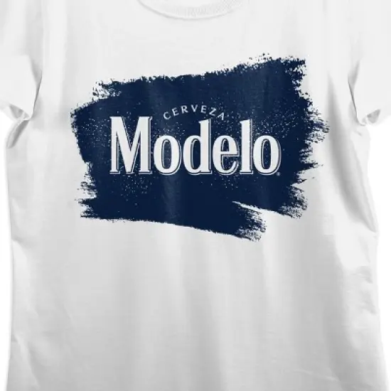 Modelo Distressed Patch Logo Crew Neck Short Sleeve White Women's T-shirt image {1}