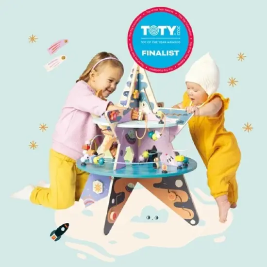 Manhattan Toy Double-Decker Celestial Star Explorer Wooden Activity Center with Shape Gliders, Spinners, Bead Runs and Alluring Artwork image {4}