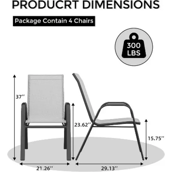 homfan Patio Stackable Chairs Set of 4, Outdoor Dining Chairs, Outdoor Furniture with Textilene Fabric & Metal Frame for Patio, Deck, Backyard, Grey image {5}