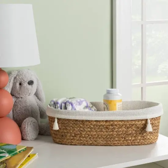 Natural Weave Oval Storage Bin with Waffle Weave Liner - Cloud Island&trade; image {1}