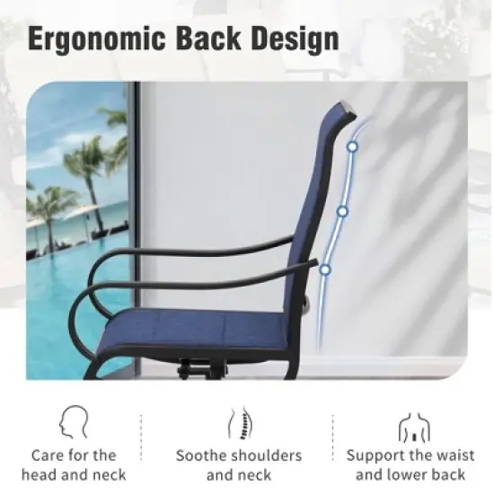 Captiva Designs 8pc Patio Dining Set with Rectangular steel table & Padded Sling Swivel Chairs & Market Umbrella image {9}