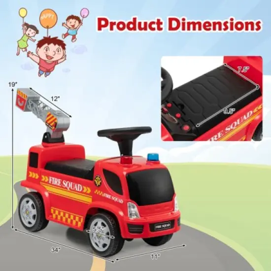Costway Kids Ride On Fire Truck Foot-to-Floor Sliding Push Car w/ Music & Bubble Maker image {3}
